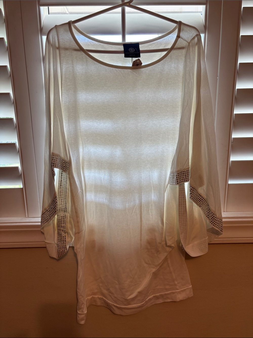 Light Cream Crochet-Trim Tunic with Bell Sleeves